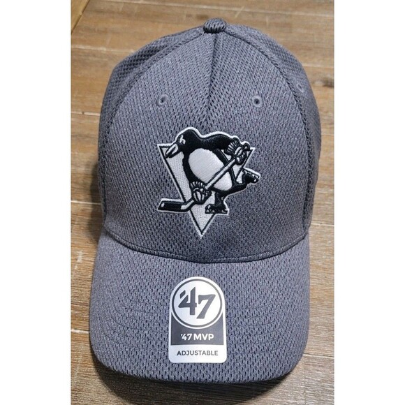 NEW 47 Brand Pittsburgh Penguins Mvp HAT Charcoal Adj Strap Cap NHL Hockey Gray - Picture 1 of 6